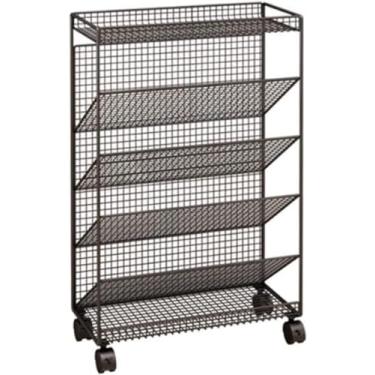 Imagem de Carrinho de livros de estante de livros, carrinho de biblioteca de rolagem de prateleira de 6 camadas com rodas trancáveis ​​Modern estiloso estante de estante de estante de bonde caminhão d