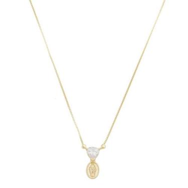 Imagem de Colar mini medalha nossa senhora das graças coração zircônia folheado 