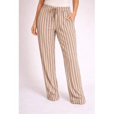 Imagem de Calça Pantalona Feminina Estampada Listrada com Cós Elástico e Amarraç
