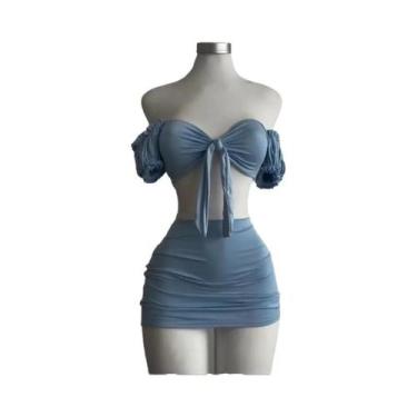 Imagem de Conjunto De Saia Curta Sexy E Elegante De Duas Peças Com Mangas Bufant