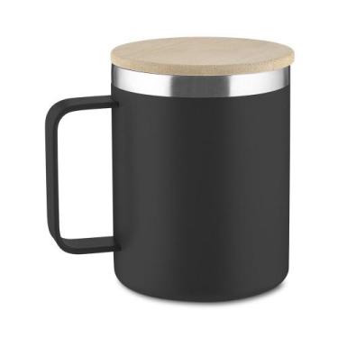 Imagem de Caneca Térmica 400ml Parede Dupla com Tampa de Bambu Preta - Desembrul
