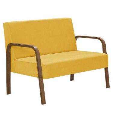 Imagem de Poltrona 2 Lugaress Jade Braço Madeira Suede Amarelo - D SALLA