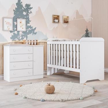 Imagem de Quarto Bebê Berço Americano 3 em 1 Gabrielle Cômoda Infantil Fraldário Lia 100% MDF Branco Carolina Baby