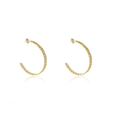 Imagem de Brinco Argola Média Trabalhada Com Vazado Banhado Em Ouro 18k [f027]