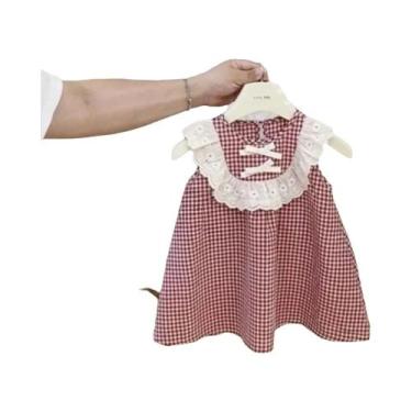 Imagem de Vestido Princesa Com Estampa Xadrez Vermelha, Moda Coreana Casual De V