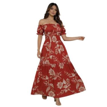 Imagem de VESTIDO FEMININO LONGO CIGANINHA ESTAMPA FLORAL COM ELASTEX DE VISCOLI