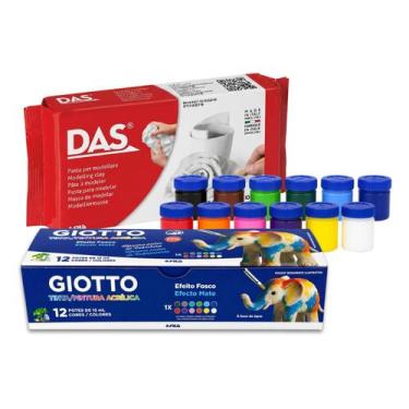 Imagem de Kit Massa para Modelar DAS Branca 500g com Tinta Acrílica 12 Cores par