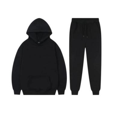 Imagem de Conjunto De Moletom Unissex De Cor Sólida Com Capuz, Calças De Fleece 