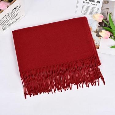 Imagem de Cachecol Lenço Xale Hijab Echarpe Manta Pashmina Unissex Cor:Vermelho 