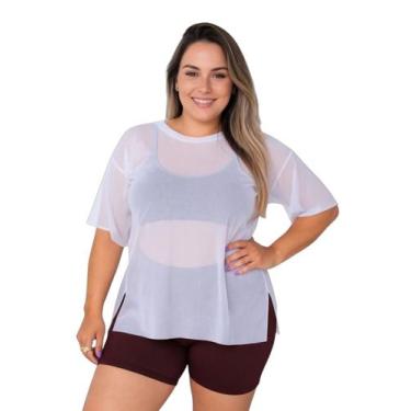 Imagem de Blusa Tule Feminina Fitness Academia PLus Size Branco - Sunset Concept