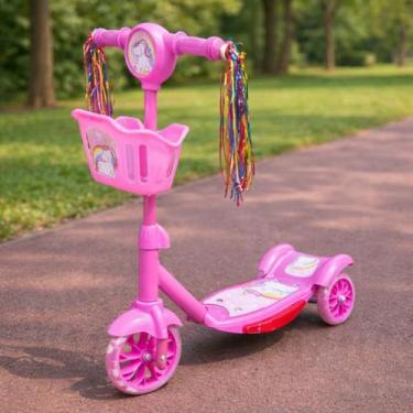 Imagem de Patinete Infantil 3 Rodas com Cestinha e Rodinhas de Led - Brinq Kids,