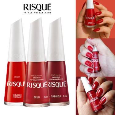 Imagem de Kit Esmaltes Risqué Tons Cores Vermelho Cremosos 8ml