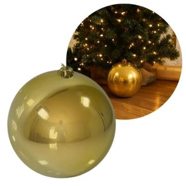 Imagem de Bola de Natal Gigante Dourada 20cm Tradicional Brilho Espelhado com Co