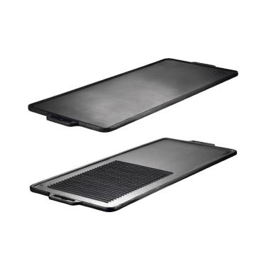 Imagem de Chapa Dupla Face Retangular de Ferro Fundido com Alças para Fogão e Churrasqueira Cinza Panela Mineira 90x42CM