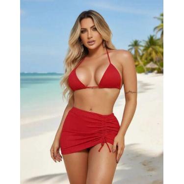 Imagem de Kit Biquíni Feminino 3 Peças Saia Saída De Praia Canelado - NoBrand, V
