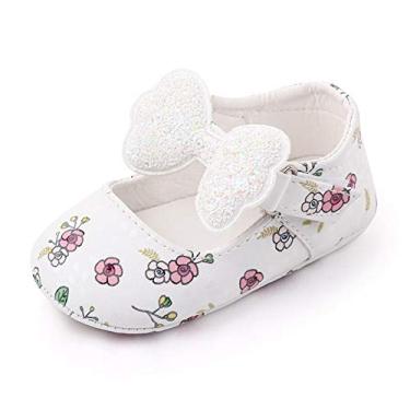 Imagem de OAISNIT Sapatos para bebês meninas Mary Jane Sapatilhas Antiderrapantes Princesa Vestido de casamento infantil menina macio leve berço sapatos, A-print White, 12-18 Months Toddler