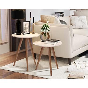 Imagem de Jogo 2 Mesas Lateral e Apoio Redonda Brilho Retrô Pés Palito cor Off White - Comprar Móveis em Casa