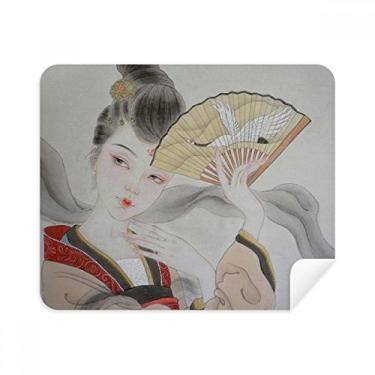 Imagem de Pano de limpeza de pintura chinesa com ventilador dobrável de beleza, 2 peças, tecido de camurça