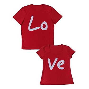 Imagem de Kit Camiseta Casal Namorados Estampa Love Com 2 Peças (Masculina M - Feminina P, Vermelho)