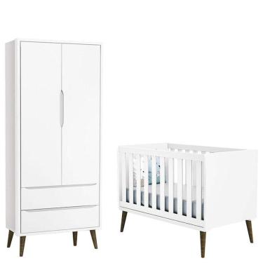Imagem de Berço Americano e Guarda Roupa 2 Portas Infantil Theo Acetinado com Pés Amadeirado - Reller