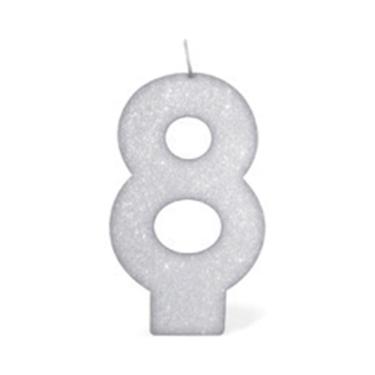 Imagem de Vela de Aniversário Silver com Gliter Número 8 Branco