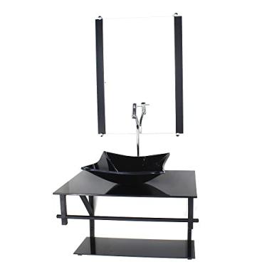 Imagem de GABINETE DE VIDRO PARA BANHEIRO 60CM AP CUBA QUADRADA PRETO FULL COM TORNEIRA CROMADA