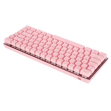 Imagem de Teclado mecânico de 82 teclas, teclado rosa de eixo vermelho, teclado mecânico de luz branca com rolamento de luz de fundo N uniforme, design de fio independente para jogos de escritório doméstico