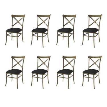 Imagem de Kit 8 Cadeiras De Jantar New Katrina Assento Preto Em Aço Ouro Envelhe