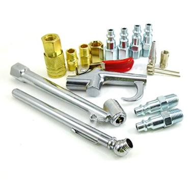 Imagem de Compressor de ar dinâmico tipo industrial 17 peças, kit de enchimento, com pistola de sopro, mandril de ar, agulhas de inflar D-17
