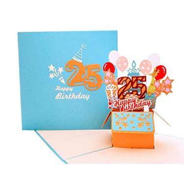 Imagem de iGifts And Cards Happy 25th Birthday Blue Party Box 3D Pop Up Cartão - Incrível, Balões, Único, Celebração, Feliz Cumpleaños, Bonito, Presente