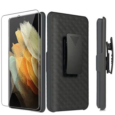 Imagem de Ailiber Capa para Samsung Galaxy S22 Ultra 5G, coldre Galaxy S22 Ultra 5G com protetor de tela, clipe giratório para cinto, suporte de suporte, capa de telefone deslizante elegante à prova de choque para Galaxy S22 Ultratranspreta