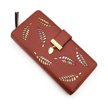 Imagem de VODIU Bolsa feminina curta de couro carteira média folha dobrável porta-moedas pequenas bolsas fivela zíper clutch, Marrom x 2, M