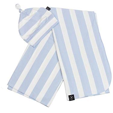 Imagem de Cueiro + Gorro Encantado, Penka, Listras Largas Azul Bebê e Branco