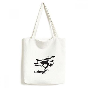 Imagem de Bolsa sacola de lona com biologia de tubarão azul oceano preto bolsa de compras casual