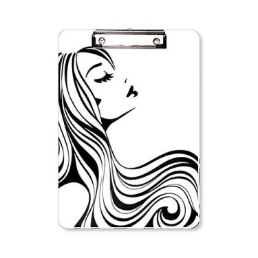 Imagem de Linda placa de prancheta feminina com silhueta de cabelo comprido e encaracolado A4