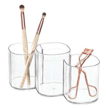 Imagem de iDesign Organizador de cosméticos para armário de maquiagem Trio Cup, coleção Clarity – 20,8 cm x 7,6 cm x 9,5 cm, transparente