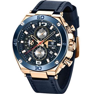 Imagem de BENYAR Relógio de pulso masculino de quartzo à prova d'água com design esportivo casual para negócios, pai, filho, preto, azul, ouro rosa, Ouro rosa, azul