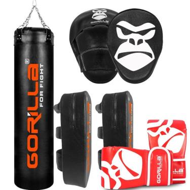 Imagem de Saco De Pancada PRO 160Cm + Luva Bate Saco PRO + Aparador De Chute + Manopla Foco Soco Gorilla-Unissex
