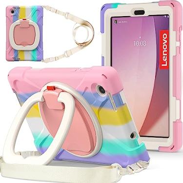 Imagem de QYiiD Capa para Lenovo Tab M9 de 2023, capa protetora resistente à prova de choque com suporte giratório/suporte/alça de ombro para Lenovo Tab M9 9 polegadas versão 2023, rosa colorido
