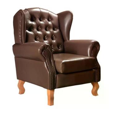 Imagem de Poltrona Imperador Chesterfield Capitonê Couro Marrom - Bella Decor