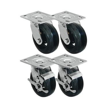 Imagem de Kit 4 un roda rodízio giratório freio borracha moldada 6 pol - AJAX