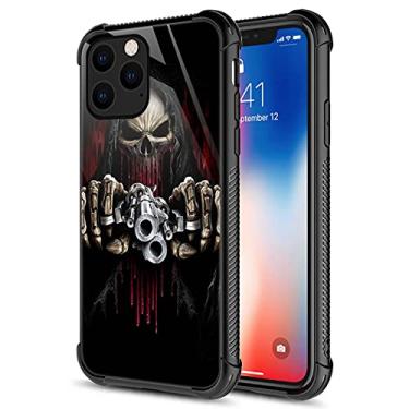 Imagem de CARLOCA Capa compatível com iPhone 13 Mini, caveira com design gráfico de armas à prova de choque, proteção contra quedas para Apple iPhone 13 Mini