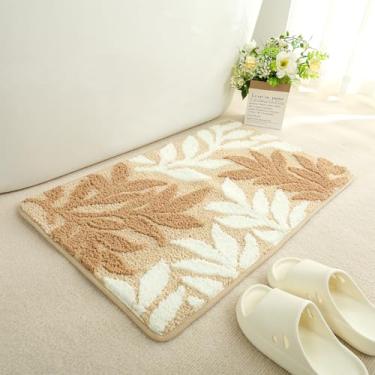 Imagem de Tyrafry Tapete de banho com padrão de folha - Tapete de banheiro extragrosso, tapete de pelúcia macio antiderrapante para banheiro e quarto, lavável na máquina, 50 x 80 cm