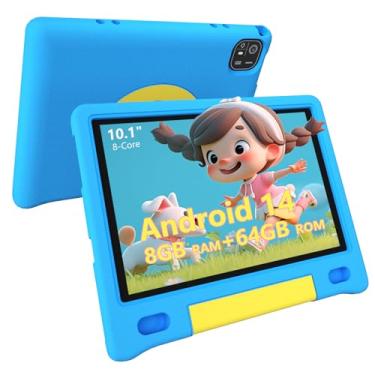 Imagem de VCFNXLS Tablet infantil de 10 polegadas, Android 14, 8 GB + 64 GB (1 TB expansível), Octa-Core, tela HD de 1280 × 800, câmeras duplas, bateria de 12 horas, controles parentais, tablet infantil com