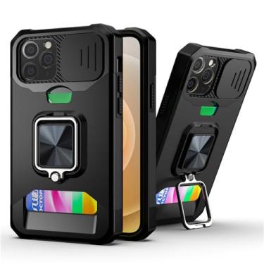 Imagem de Capa de telefone com proteção de lente deslizante para cartão para iPhone 14 13 11 12 Pro Max X XS Max XR Plus 11 Pro Armor Capa de suporte de anel robusto, T1, para iPhone 14 Pro