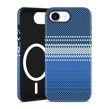 Imagem de Jusy Capa de telefone compatível com padrão de fibra de carbono MagSafe para iPhone 16e, capa de iPhone de design minimalista com carregamento sem fio (fosco) - azul