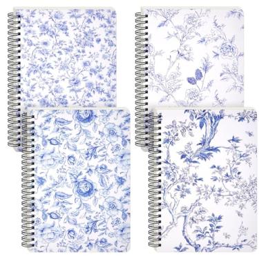 Imagem de Resurhang 4 cadernos de diário forrados, diário de flores vintage A5, caderno floral azul estético para mulheres, lindo laço nó escolar material de escritório