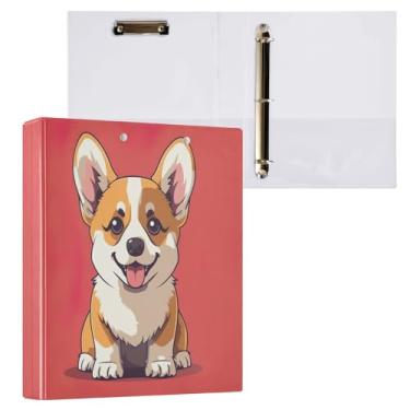 Imagem de Kigai Fichário de 3 anéis, organizador de fichário redondo com prancheta (carta A4), fichário fofo para material de escritório escolar - adorável cachorro Corgi