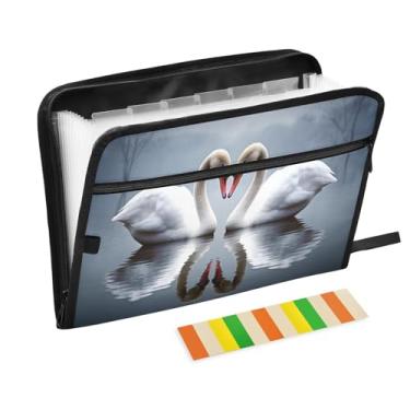 Imagem de Wassud Dois cisnes brancos, 13 bolsos, organizador de arquivos sanfonados, pastas expansíveis com abas e adesivos, organizador de pastas de documentos de recibo de papel tamanho carta A4 para viagens