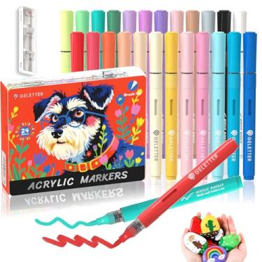 Imagem de GELETTER Marcadores de tinta acrílica, ponta de pincel, à base de água, controle automático de tinta, canetas de tinta para pintura rupestre, tela, madeira, vidro e mais (conjunto estendido - 24 ct)